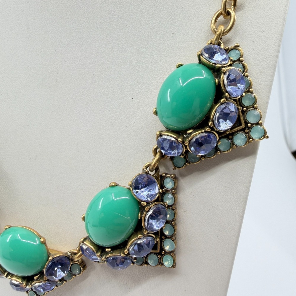 Vintage J.Crew Green Cabochon Lavender Rhinestone Statement Choker Necklace - Picture 8 of 14